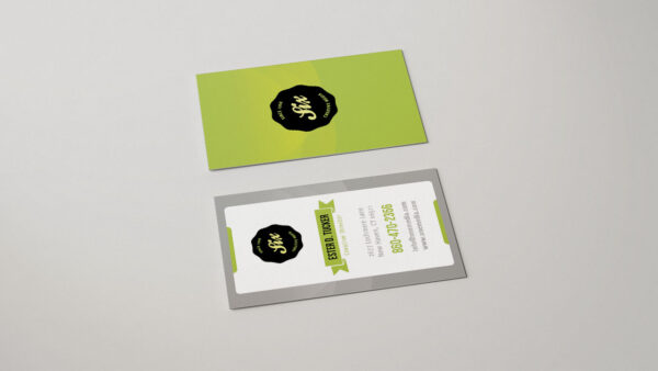 Vertical Gray And Green Business Card
